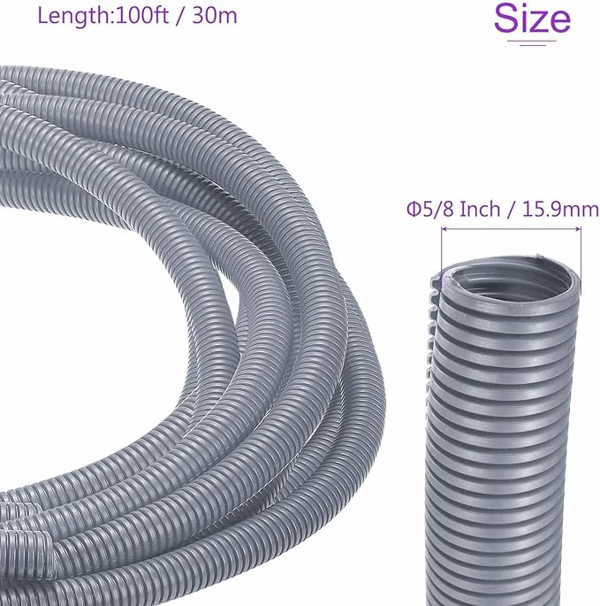 DMiotech 100ft Wire Loom Split Tubing 5/8 Inch(15.9mm) ID, Cord Protectors from Pet Flexible Conduit Cable Management for Office Home Garden, Gray