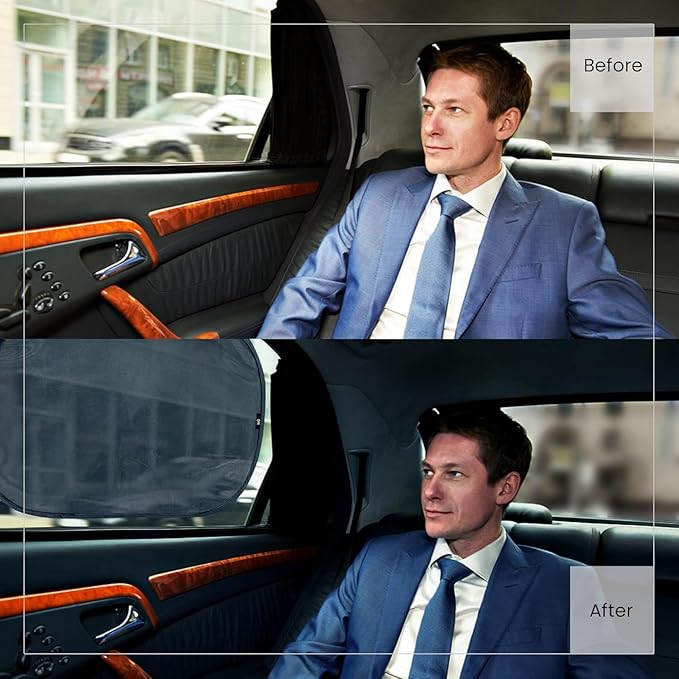 Car Window Sun Shade (4 Pack) - 20"x12" (50x30cm) Storage Pouch Included - Cling Sunshade for Car Side Windows - Sun, Glare & UV Rays Protection for Baby, Child - Easy Installation