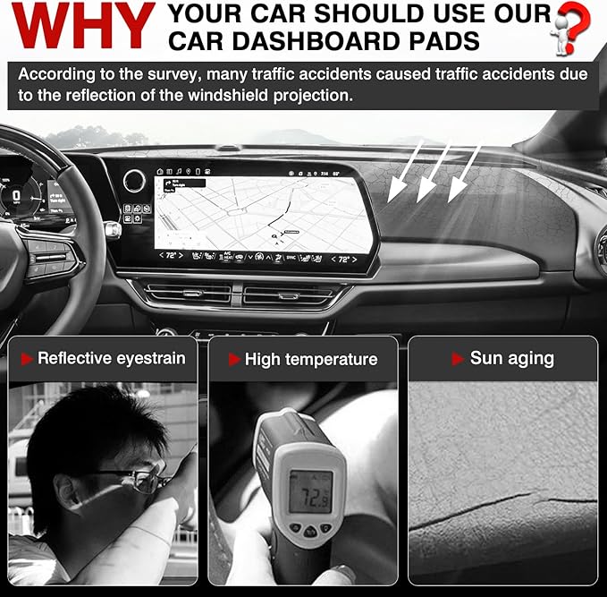 Autorder Dashboard Cover Mat for Chevy Chevrolet Equinox EV 2024 2025 2026 Accessories Dash Cover Upgrade Velvet Dash Mat Sunshade Glare UV Rays Protector