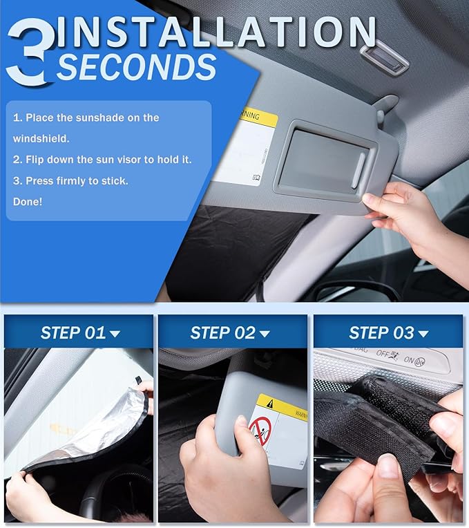 Windshield Sun Shade for Mazda CX9 2016-2025 Accessories, Car Front Window Sun Visor & Heat Shield | 240T Sunshade Protection Blocks UV Rays Keep Your Car Cooler