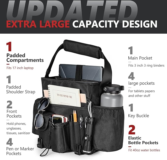 HONJIN Car Front Seat Organizer: Large Capacity Truck Vehicle Passenger Seat Organization and Storage Car Mobile Office Cab Commander Work Van Organizer Law Enforcement Police Patrol Bag - Black