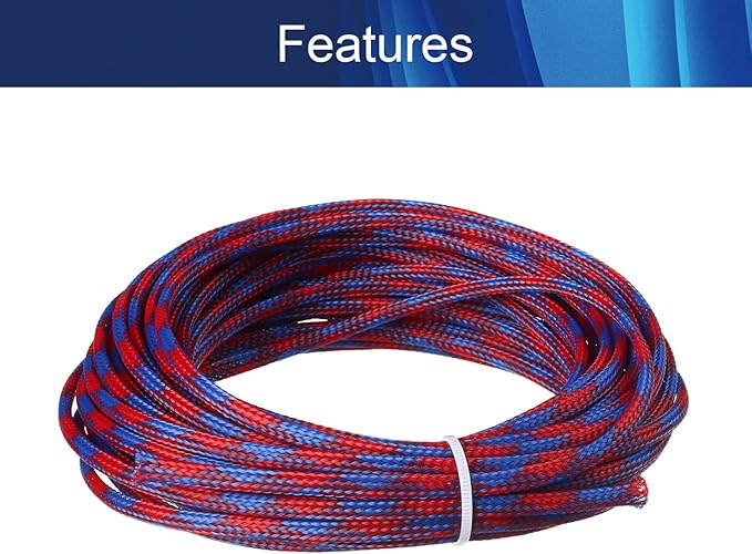 Aicosineg Cable Sleeve Braided Sleeving PET Wire Loom Tubing Cable 32.81ft-1/6inches Wrap Protector for HiFi Audio and Video Headphone Cable Protect Wires from Chewing of Pets Blue and Red