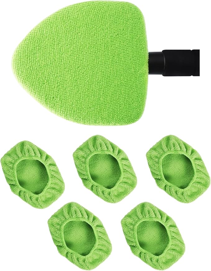 5 Pack Microfiber Pads, Replacement Heads Cover, Windshield Cleaner Tools, Washable & Reusable Triangle Pads, Fit for Window Reach Tool, Handle Not Included (Green)