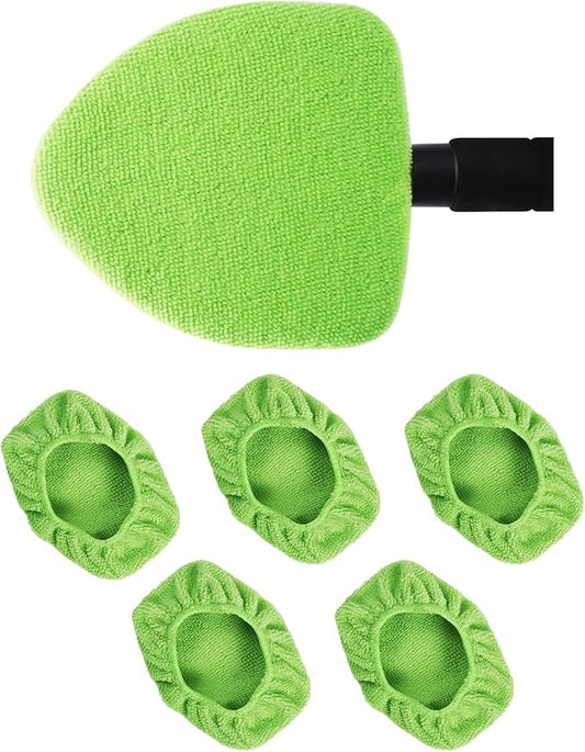 5 Pack Microfiber Pads, Replacement Heads Cover, Windshield Cleaner Tools, Washable & Reusable Triangle Pads, Fit for Window Reach Tool, Handle Not Included (Green)
