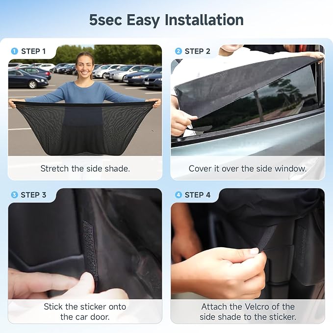 DMJN Car Window Shades for Baby (100% UV & Sun Block) Car Side Windows Covers Sun Shades for Baby in Car,Easy-Install Nano Ice-Crystal Coating-Universal Fit (Medium),2 Pack