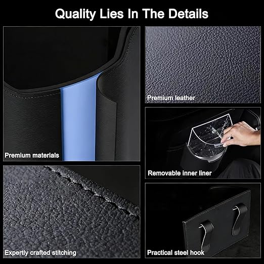 Leakproof Car Trash Can, Mini Car Trash Bin with Removable Liner, Waterproof Automotive Garbage Can for SUV, Truck, Vehicle, Home, Office, Multipurpose, Easy to Clean, White