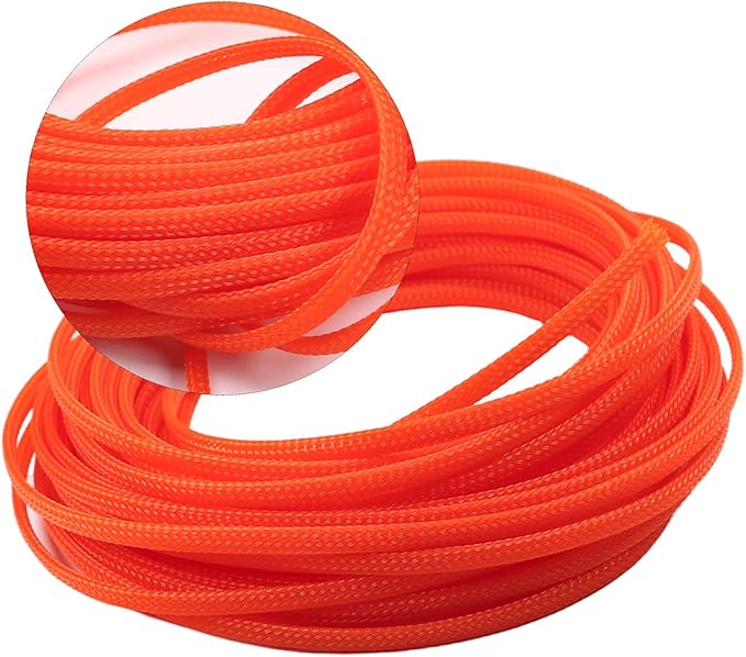 Aicosineg Cable Sleeve Braided Sleeving PET Wire Loom Tubing Cable 32.81ft-1/6inches Wrap Protector for HiFi Audio and Video Headphone Cable Protect Wires from Chewing of Pets Orange