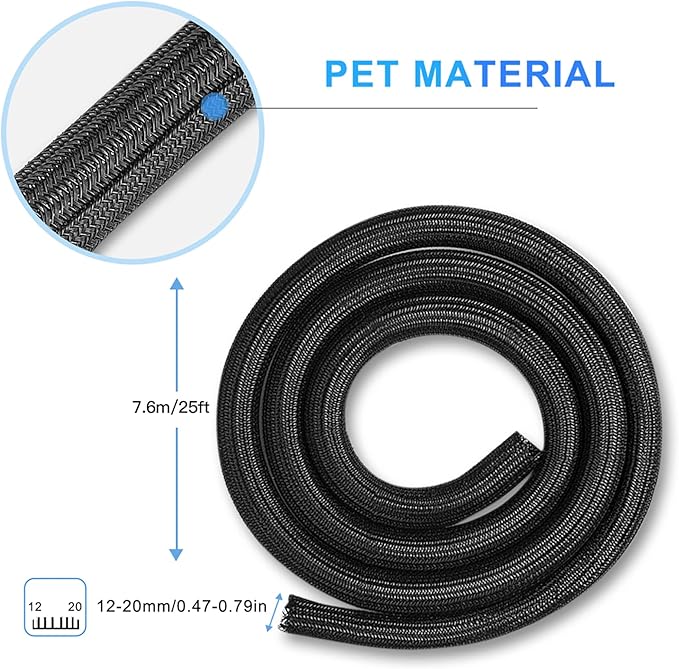 AGPTEK Cable Sleeve, 25ft - 4/5 inch Cable Management Desk Cord Cover Organizer Wire Hider for Home Office Computer TV Wire Loom Tubing Pet Proof Cord Protector from Cat Dog Chewing, Black