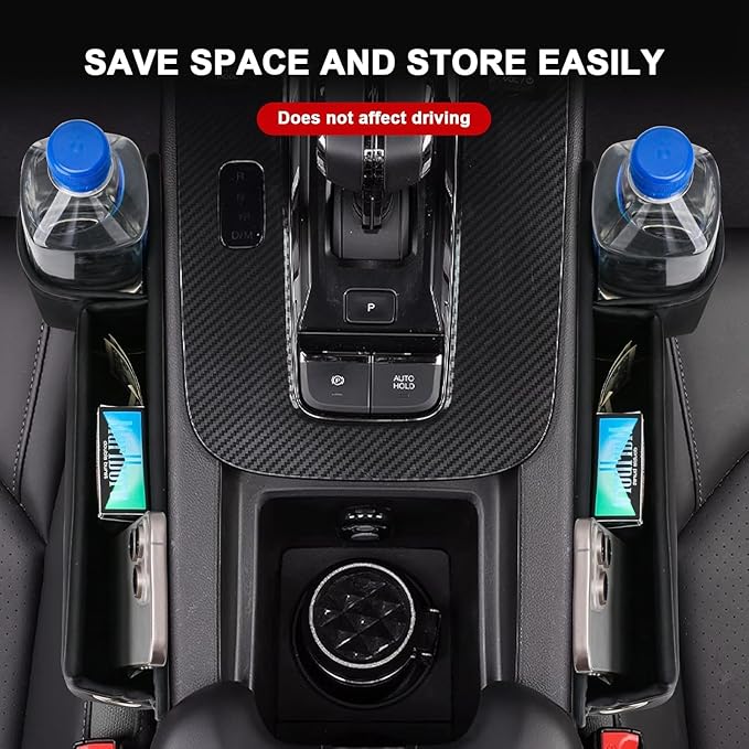 LINPING Car seat gap filler organizer,2024 Universal New Seat Gap Storage Box, Car Leather Cup Holder Gap Bag for Glasses Phones Keys and Cards (brown, Driver+Passenger)