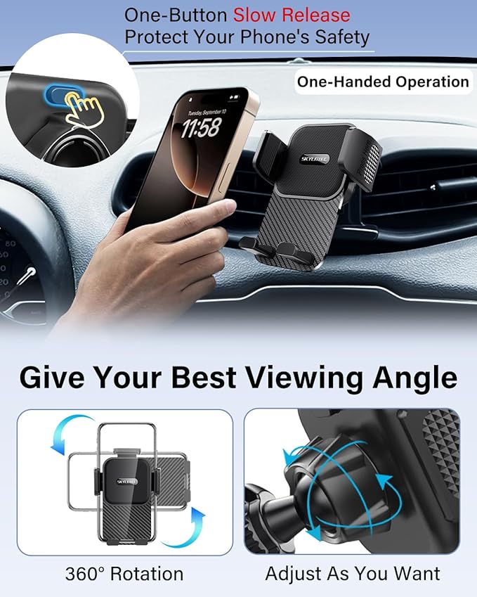 SKYLOTEC Car Phone Holder for Toyota Tundra 2007 2008-2013/Sequoia 2008-2012 2013 2014 2015 2016 2017 Accessories Automobile Cradles Phone Mount, Cell Phone Base Not Block Air Vent