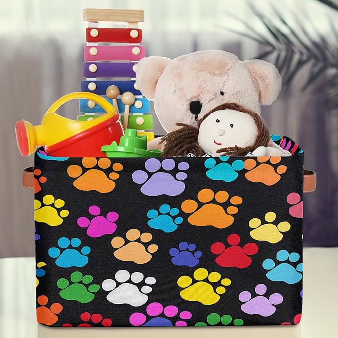 Dog Paw Print Storage Baskets for Organizing, Fabric Collapsible Storage Bins Box Colorful Decorative Toy Organizer Baskets for Closet Shelves Gift Basket 1 Pc