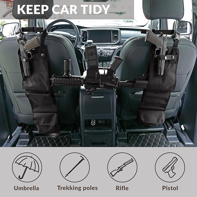 DEYACE 2PCS Automotive Gun Racks, Truck Front Seat Gun Organizer for Hunting Accessories, Gun Holder for Truck with Storage Pockets