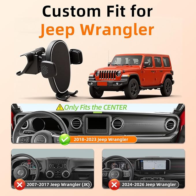 Phone Mount for Jeep Wrangler / Gladiator 2018-2023, Car Phone Holder for Dashboard - 360° Rotatable & Adjustable - Hands Free Cellphone Automobile Cradle, Car Interior Accessories for Jeep Wrangler