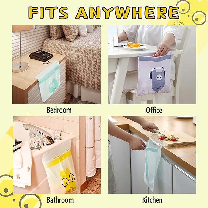 52pcs Car Trash Bags Easy Stick-On Disposable Portable Car Garbage Bags, Waterproof Leak Proof Barf Vomit Bags, Self Adhesive Cleaning Bags for Cars, Bedrooms, Bathrooms, Offices, Kitchens - Pattern A
