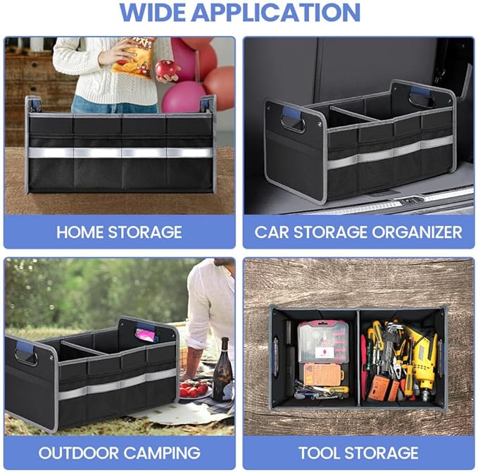 Car Trunk Organizer for SUV, Car Storage Organizer Reinforced Handles, Collapsible Multi-Compartment Foldable and Waterproof Car Organizer for Car Suv, Sedan, Truck, Minivan