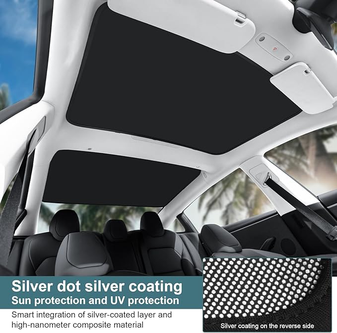 Roof Sunshades for Tesla Model 3 2026, Upgraded Sunroof Shade Sunshade Roof Sun Shade for 2024-2026 New Tesla Model 3 Highland Accessories(Ice Black)_12Pcs Clips