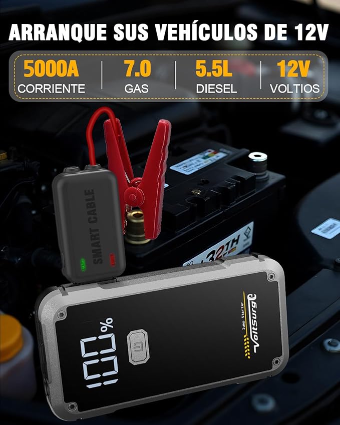 6000A Car Jump Starter, Battery Jumper Starter Portable 12V Jump Box for Up to 7.0L Gas & 5.5L Diesel Engines, Car Battery Charger with LCD Display, LED Flashlight & Battery Booster Cable