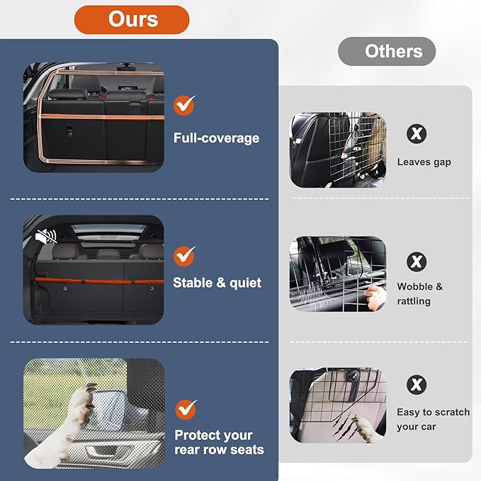 Dog Barrier for Cargo Area, 46" Wide See Through Vehicle Car Hatchback Dog Car Net Barrier, Dog Car Net Mesh for 3rd Row Seat,Back Seat Car Divider Barrier Restraint Fence Trunk Shield for Car