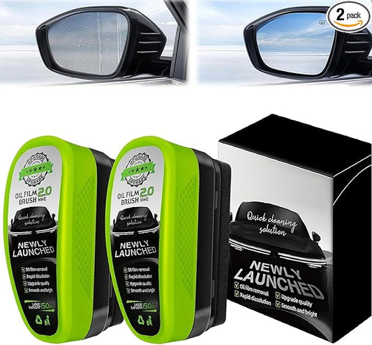 2 Pcs Automotive Oil Film Cleaning Brush, 2.0 Upgrade Clear Car Windshield Oil Film Remover Cleaning Brush for Car Window, Clear Cars Glass Cleaner Tool, Prevents Rain and Fog