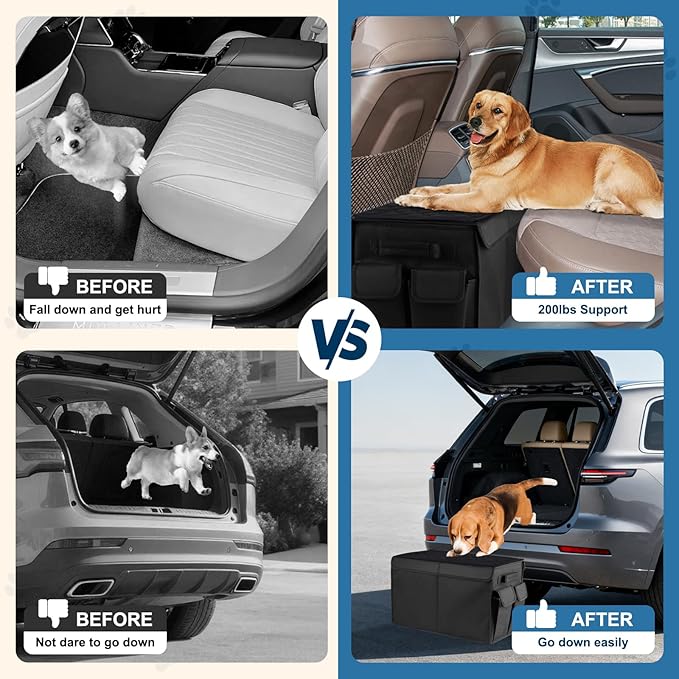 Back Front Seat Extender for Large Dogs Up to 200 Lbs, Adjustable Dog Back Seat Extender with Cushion & Storage Box, Car Organizer Gap Filler for Front or Back Seat