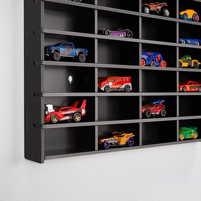 2 Pack Toy Car Display Shelf, Holds 80 Diecast 1/64 Toy Cars, Wall Mount Model Car Storage Organize Case, Black