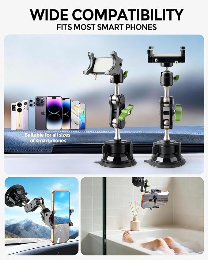 leepiya Phone Mount for car, 360° Adjustable Dashboard Windshield Car Phone Holder Mount, Ultra-Durable Metal,car Mount for Camera vlogging, Car Phone Mount for iPhone Samsung All Smartphones