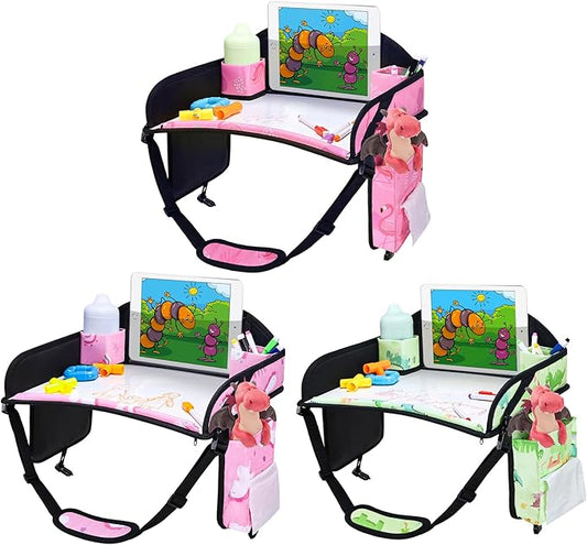 3PCS Kids Travel Tray for Airplane - Toddler Car Seat Table Tray, Road Trip Essentials for Boys & Girls, Carseat Lap Desk for Kids Road Trip Activities