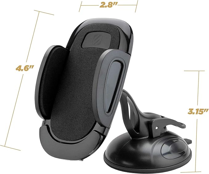 Scosche SUHWD-2PKXCES0 Select Windshield or Dashboard Suction Cup Phone Mount Holder for Car with Adjustable Locking Lever, Quick-Release Button, Black, 2-Pack