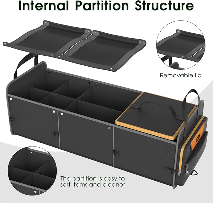 Car Trunk Organizer for SUV, Heavy Duty Waterproof Trunk Organizer, Foldable Collapsible Car Organizer with Cooler, Multi-Compartment Large Trunk Organizer (95L), Black-M003