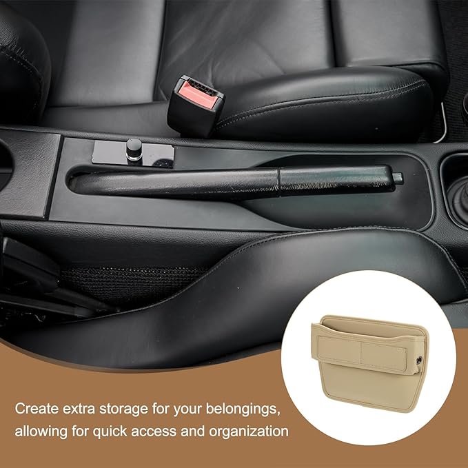 HARFINGTON Car Seat Gap Filler Organizer 11.3 x 8 x 2.2 Inch Leather Universal Car Organizer Storage Box Between Seat and Console for Phone Sunglasses Keys, Beige