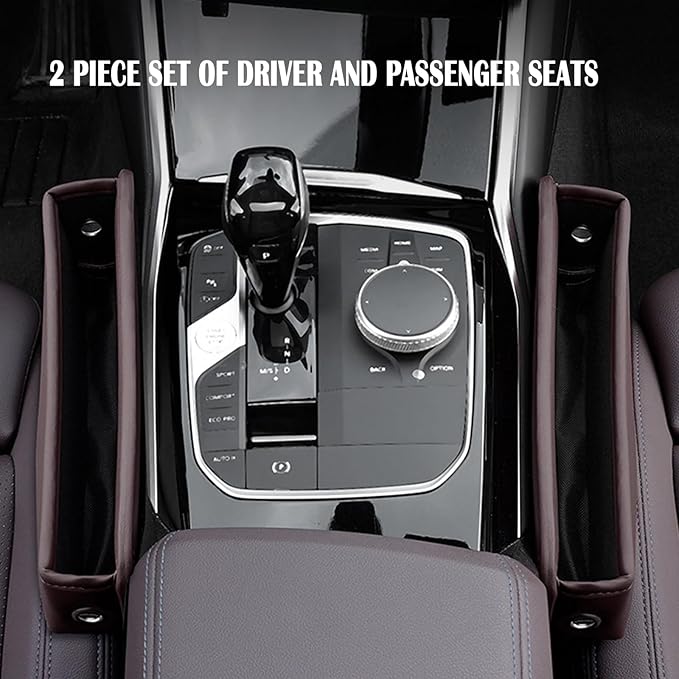 2 Pack Universal Fit Car Gap Filler, Premium Leather Seat Gap Filler Organizer, Car SUV Truck Essentials (Brown 2 pack)
