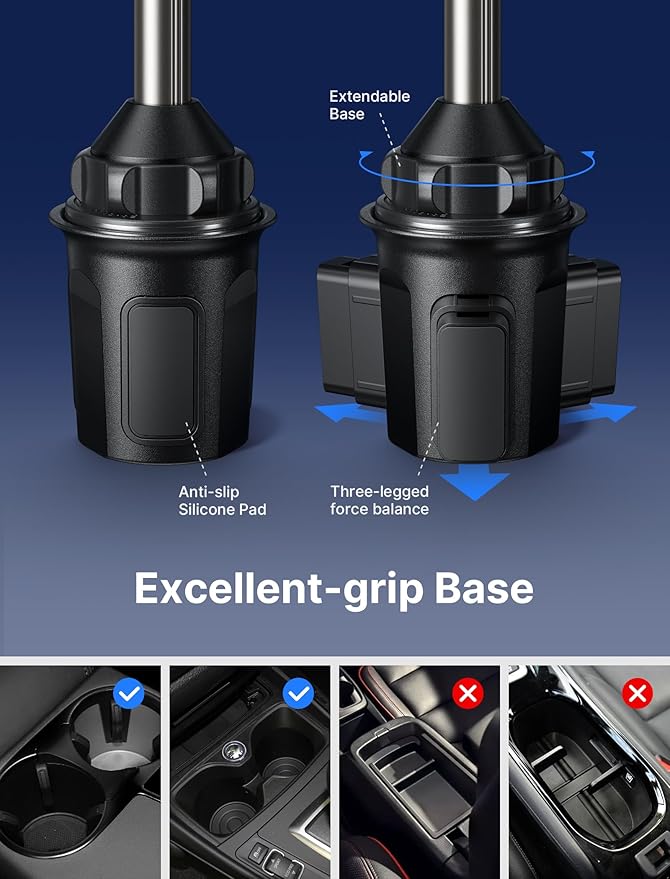 JSAUX Cup Holder Universal Mount for Foldable Phone, Car Truck Cradle Compatible With iPad Mini, Samsung Galaxy Z Fold 6/5/4, Pixel 9 Pro, Xiaomi Mix Fold 4/3/2