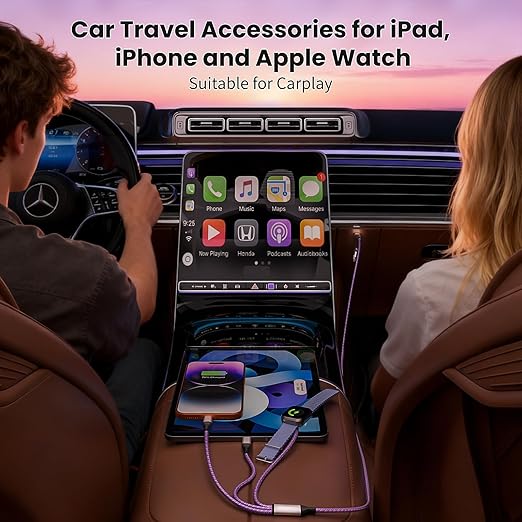 2Pack-5FT, Travel Essentials, Travel Charger for iPhone 17 and iWatch for Multiple Devices, Data Sync, 3 in 2 USB A/USB C Multi Charger with 3 Ports Compatible for iWatch/iPhone 17-6