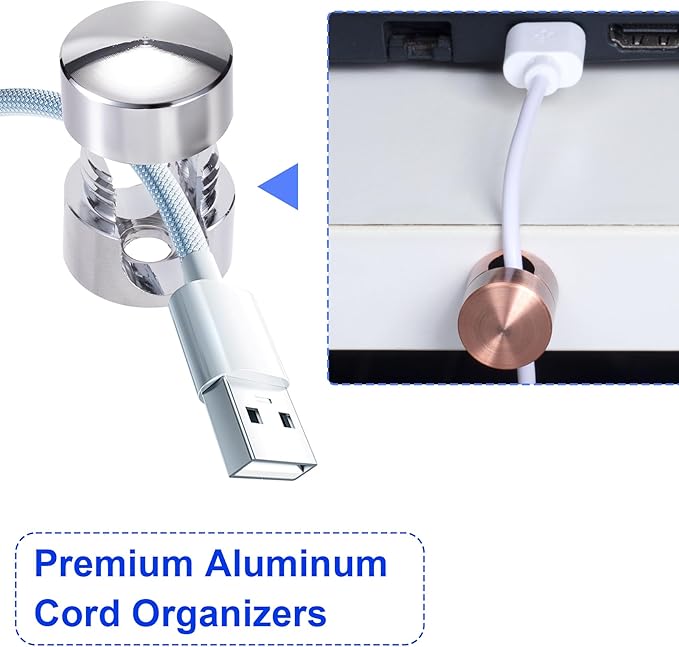 SmallCat 3 Sets Charger Holders for Cords, Adjustable Cable Anchor Holders, Adhesive Metal Cord Clips, Cable Management Wire Organizers for Desk, Office, Nightstand - Gold, Red Bronze, Silver