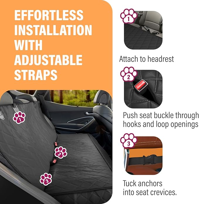 Active Pets Pink Standard Dog Car Hammock Back Seat Cover, Waterproof Backseat Cover Protector for Truck Bench Rear of Sedans or SUVs, Essential Pet Supplies Vacuum or Wipe Clean, Machine Washable