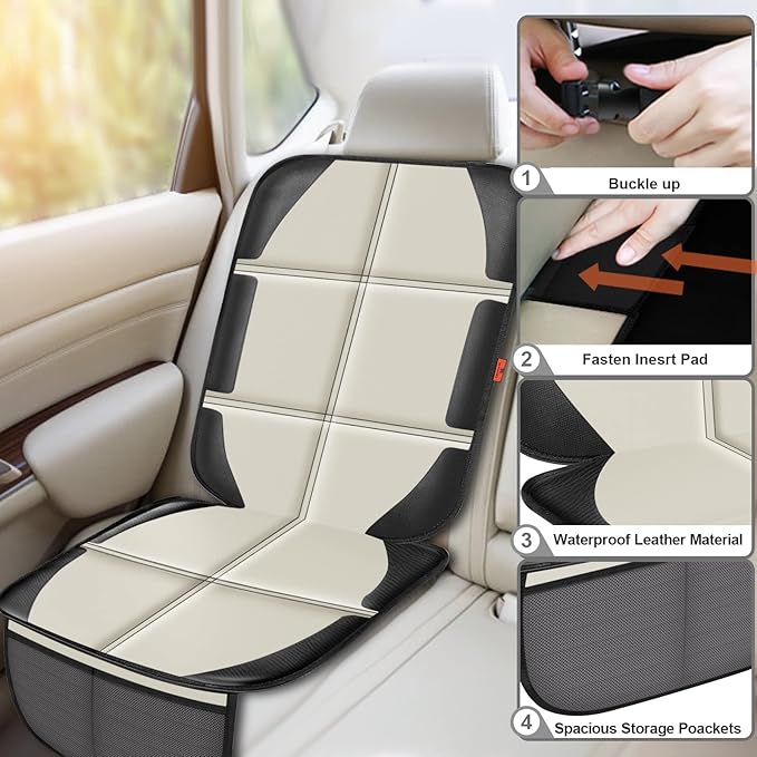 XHYANG Car Seat Protector,2 Pack Car Seat Protectors Baby Carseat Waterproof Durable 600D Fabric for Child Baby Car Seat Mat Vehicle Pet Cover 2 Storage Pockets (2 Pack Beige)