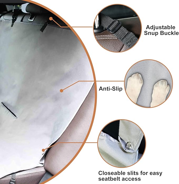 Dog Car Seat Cover, Waterproof Dog Hammock for Car, Scratchproof Travel Car Bed Back Seat Cover for Pets, with Storage Pocket for Car SUV Truck (Grey-2)