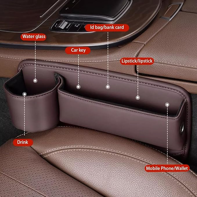 2 Packs Universal Car Seat Gap Storage Box, 2025 Car Leather Cup Holder Gap Bag, Adjustable Car Gap Seat Filler Organizer with Cup Holder for Glasses Phones Keys Cards (Red)