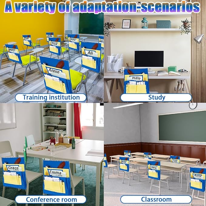 CRASPIRE Classroom Chair Pockets 15.66 x 18.18 inch Yellow Chairback Buddy Pocket Chart Desk Buddy Pocket Organizer with Label Slot for School Home Classroom Preschool Daycare