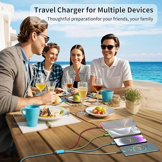 Travel Essentials,Dual Type-C 4 in 1 Multi Charging Cable, 3 Pack 5FT Universal Charging Cables for All Devices, 2 USB-C/Lightning/Micro USB Port, Compatible with iPhone 17 16/15 Series/Phone/Tablet