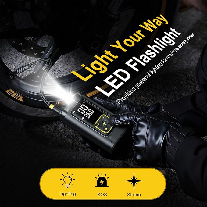 Tire Inflator Portable Air Compressor for Car Tires with Gauge, 150PSI Fast Bike Air Pump for Auto, Motorcycle, Bicycle, Balls, Digital Tire Pump with LED Light, Auto Shut-Off
