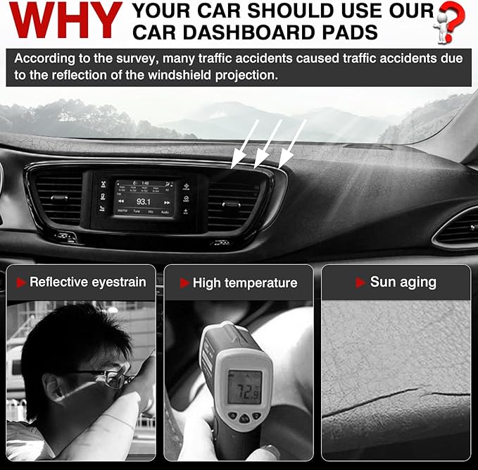Autorder Dashboard Cover Mat for 2017-2025 2026 Chrsyler Pacifica Minivan Accessories Dash Cover Upgrade Velvet Dash Mat Sunshade Glare UV Rays Protector