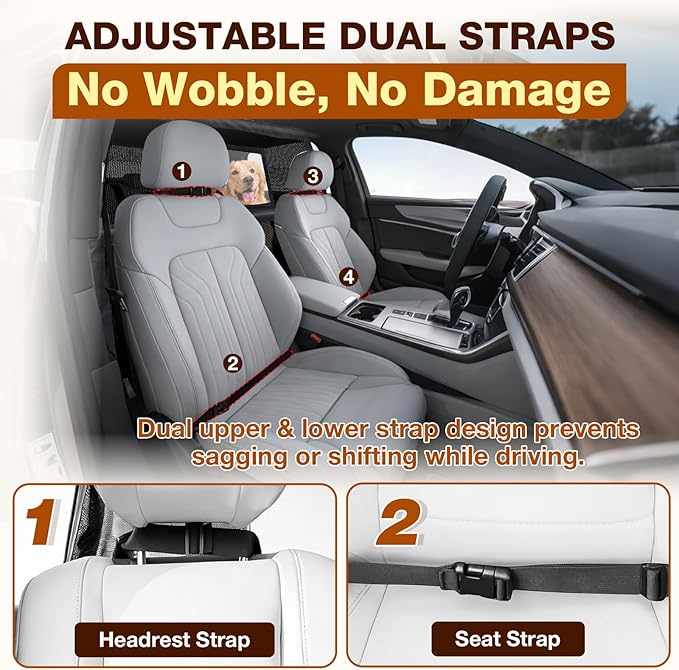 Loyala Dog Car Barriers for SUVs Trucks Cars Adjustable Dog Car Divider Pet Car Barrier for Back Seat Pet Barrier Universal-Fit Safety Travel Accessory 50" W x 56" W x 32" H