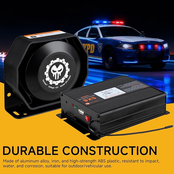 Police Siren Speaker PA System Kit Warning Emergency Siren 12V 200W 125-145dB Remote Control with Handheld Microphone for Ambulance Vehicles Truck Car SUV ATV UTV