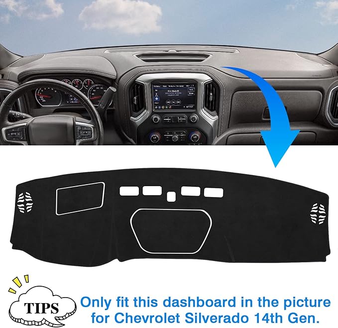 Autorder Dashboard Cover Mat for 2019-2025 Chevy Silverado 1500 2500HD 3500HD/GMC Sierra Accessories Dash Cover Flannel Dash Mat Sunshade Protector(Just Fit the Models Without Forward Collision Alert)