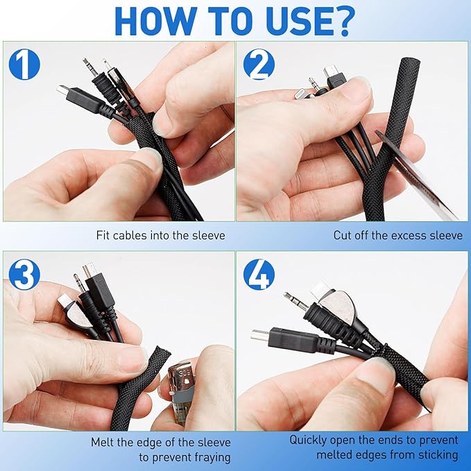 Cat Dog Cord Protectors from Pets No Chew 10ft - 1/4inch，Rabbits Cable Sleeves Cord Management Puppy Proof Covers, Wire Loom Critter Cord Charger Protector Heavy Duty Split Sleeve Automotive Tv，Black