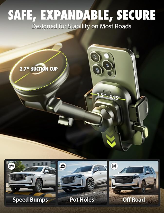 Bracketron 3-in-1 Universal Car Phone Mount - Dashboard, Windshield & Air Vent Cell Phone Holder for Truck - Easy One-Touch Hands-Free Clamp, Heavy Duty Suction Cup, 360 Rotation Telescoping Arm