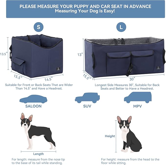 A 4 Pet Dog Car Seat for Small Dog, Booster Travel Pet Seat with Safety Seat Belts & Storage Bags, Portable Comfortable Pet Seat for Dogs Under 25 lbs