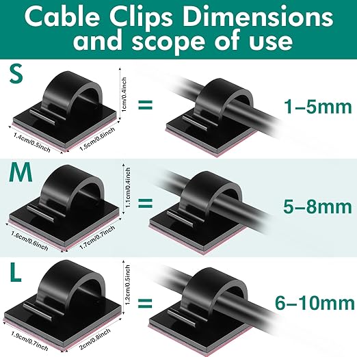 Namalu 240 Pcs Cable Clips Outdoor Wire Clip Adhesive Cable Hook Cord Organizer Holder R Shape Christmas Light Clip for Desk Wall Cable Management String Lights Fairy Light Decoration(Black, Medium)