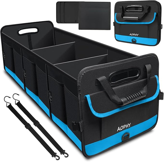 Trunk Organizer for Car, Car Storage Organizer with 2 adjustable straps, 95L Large Capacity Cargo Organizer for Suv, Truck, Sedan, Waterproof Portable Car Organizers for Women Men（Blue）